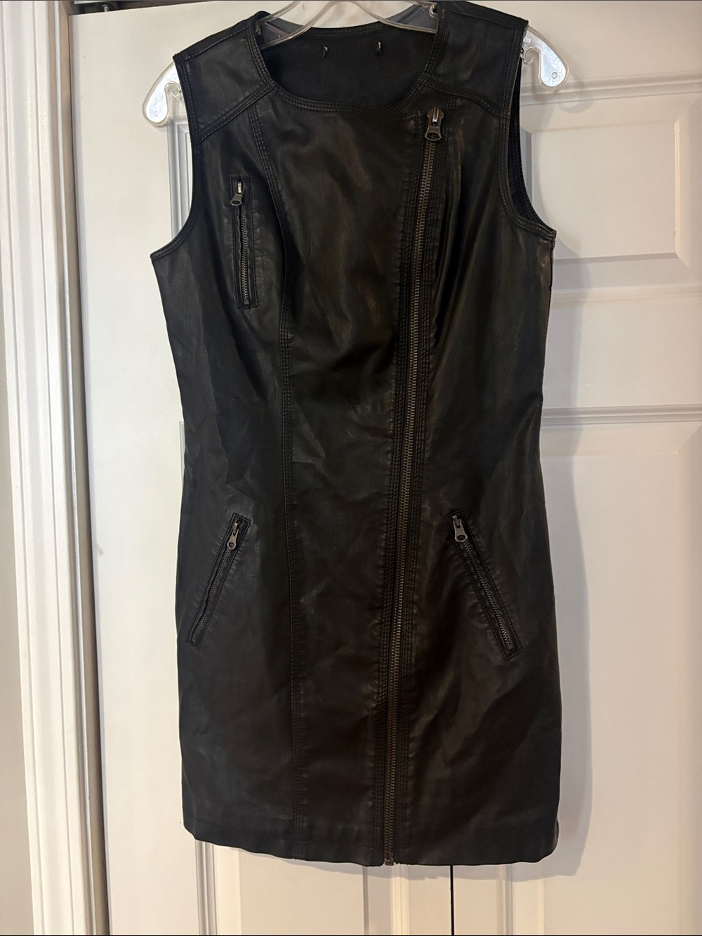 Forever 21 Black Sleeveless Faux Leather Zip Front Dress